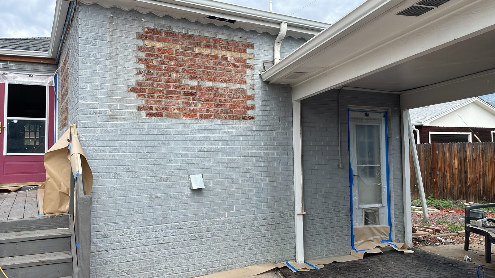 Before: Denver metro · Painted brick patio entry · Deep sage green, black door