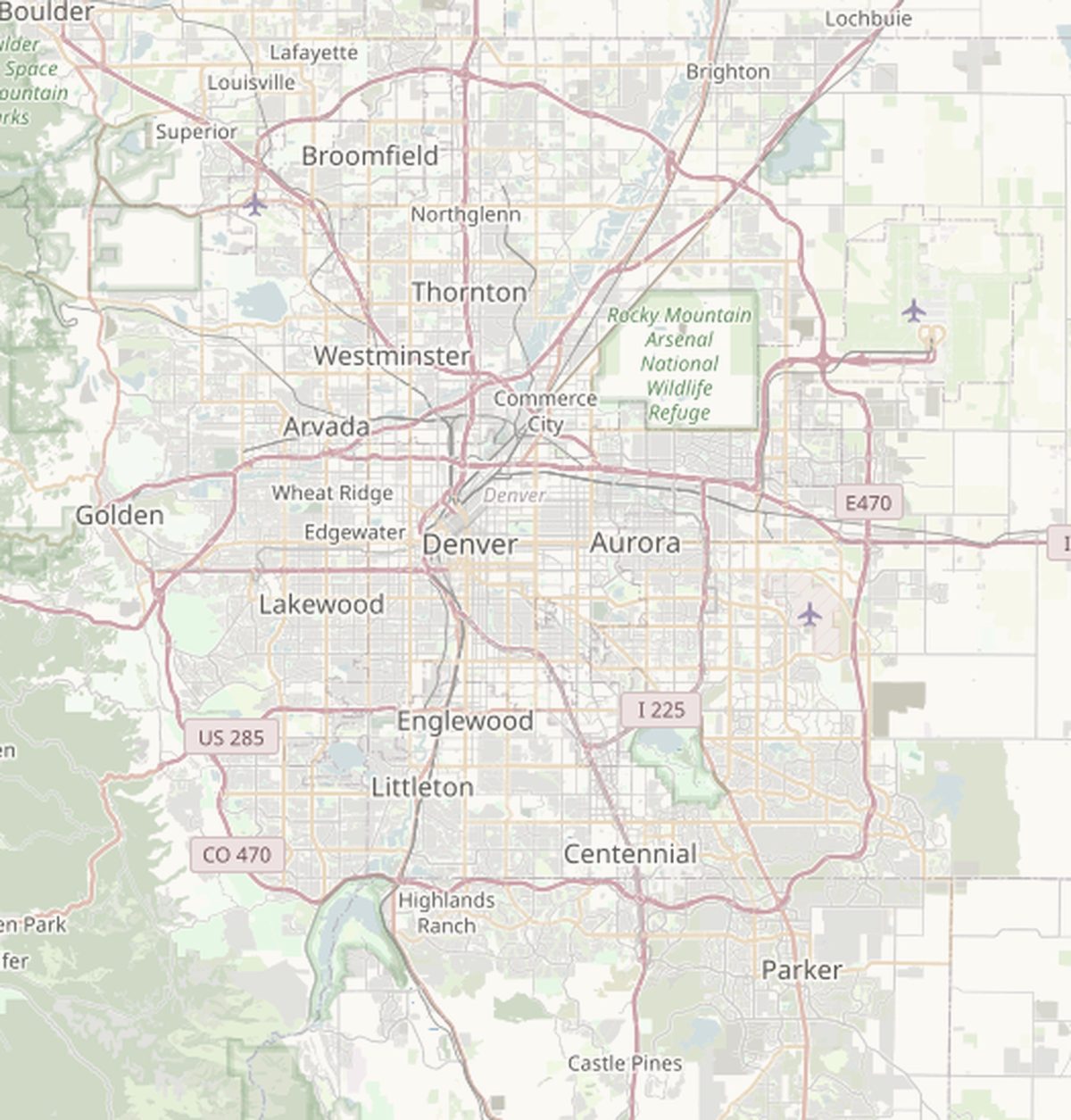 Map of the Denver metro service area
